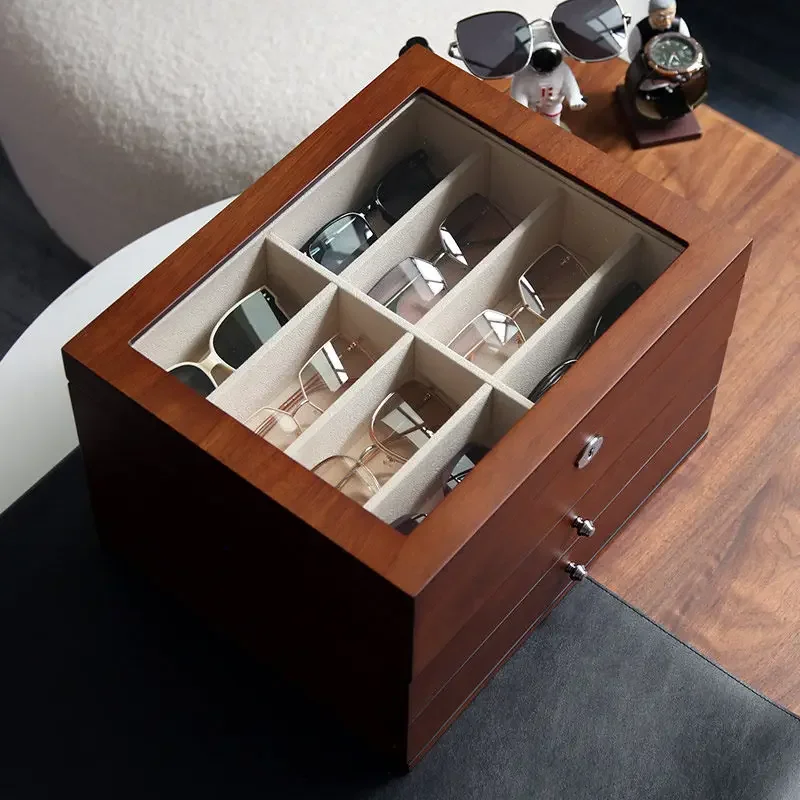 24-grid wooden high-end sunglasses box, sunglasses storage box, large capacity, men's and women's high-end glasses finishing