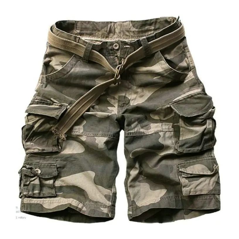 High Quality Camouflage Cotton Cargo Shorts For Men Summer Multi Pocket Military Knee Length Casual Men\'s shorts ( Free Belt )