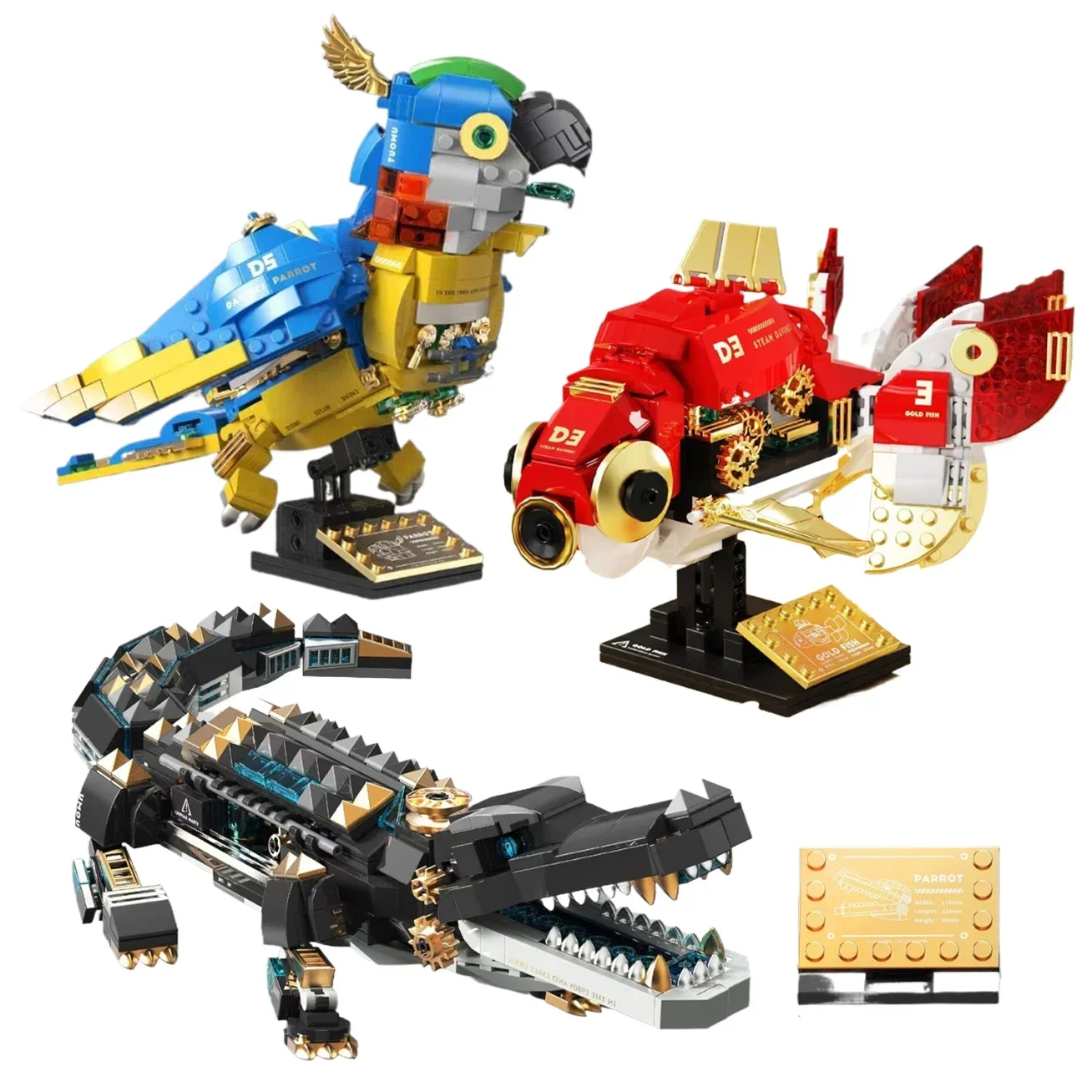 Semi-Mechanical Parrot Simulation Animal Model Shark blocks Desktop Decoration Building Blocks Bricks Technical STEM Toys Gifts