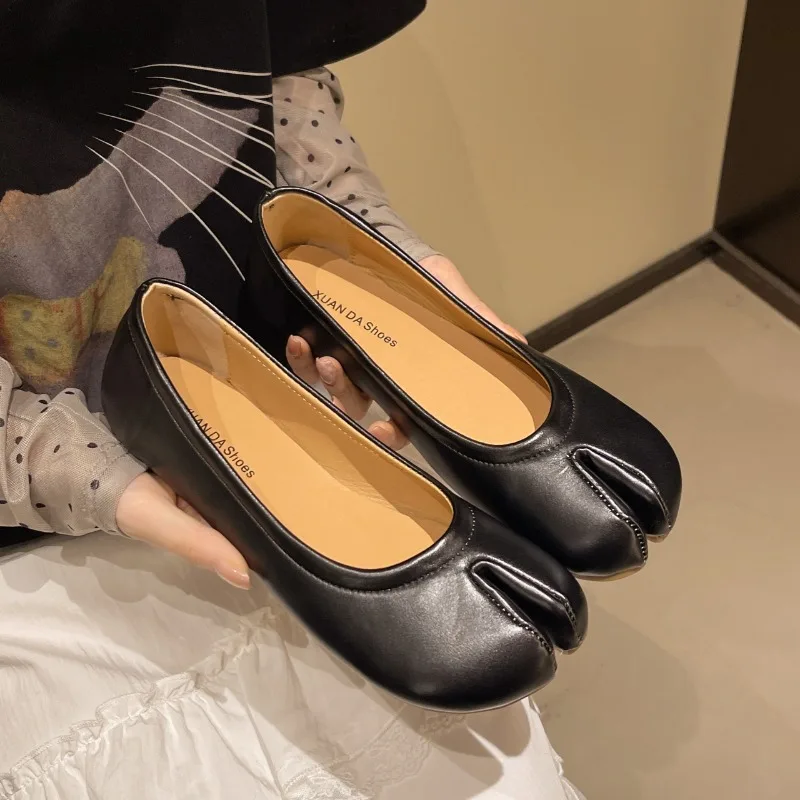 Spring Autumn Women Metallic Tabi Toe Ballet Flats Shoes Bow Decor Slip on Non-Slip Soft Sole Casual Daily Walking Shoes