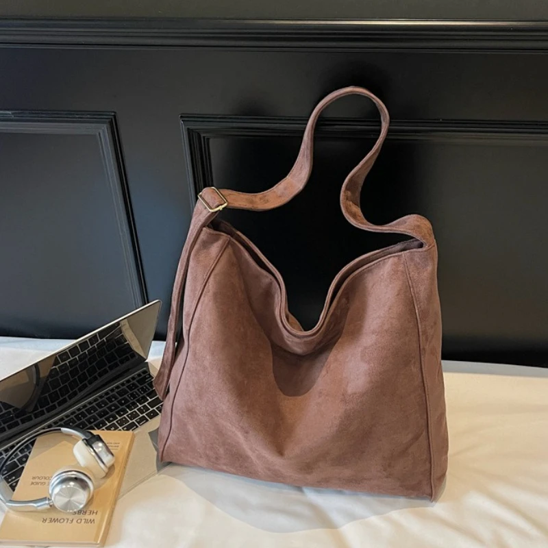 

French Style Brushed Leather Tote Bag New Fashion Luxury Suede Women Shoulder Bag Retro Versatile Commuting Handbag