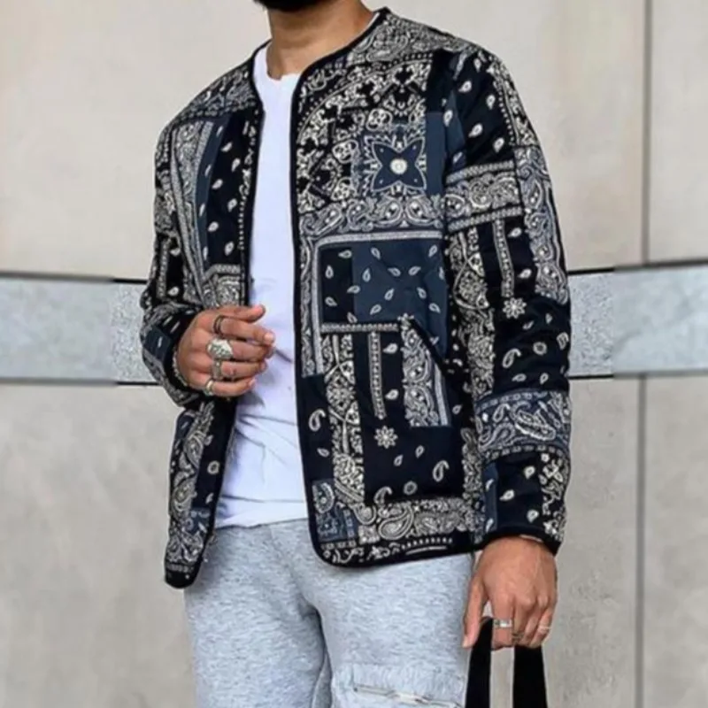 Men Cardigan Thick Bomber Jacket Male Clothing Cotton-padded Coat Warmth Printed Outerwear Korean Reviews Clothes Autumn Winter