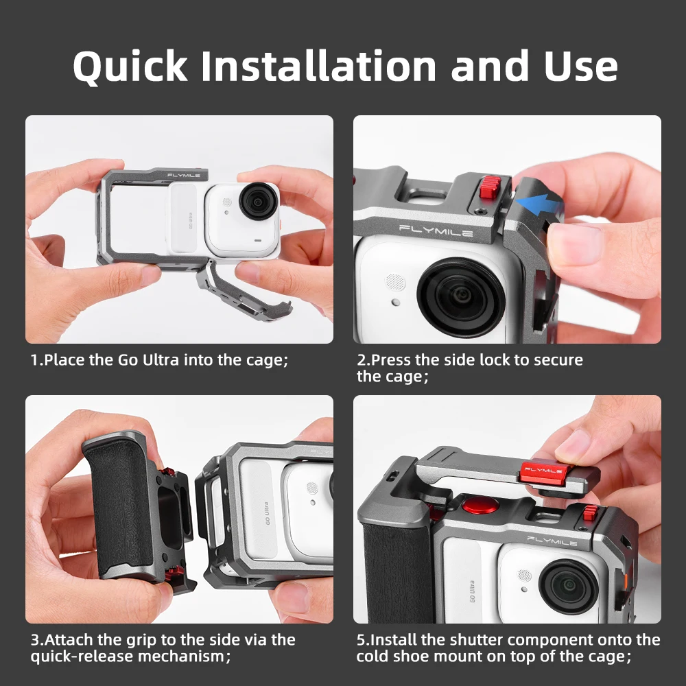 Flymile Handgriff-Set Metallkäfig für Insta360 GO Ultra Straßenfotografie-Griff Erweiterungsadapter Vlgo Video-Zubehör – Detail 12