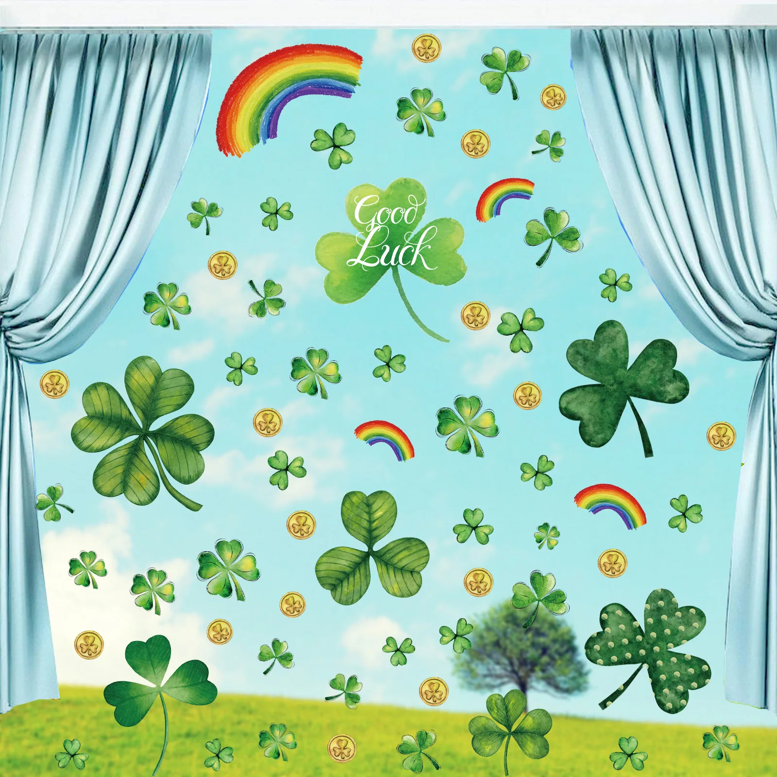 8PCS/ Set PVC Shamrocks Window Stickers Waterproof Static Cling for Window Glass Door Mirror St Patricks Day Decoration Sticker