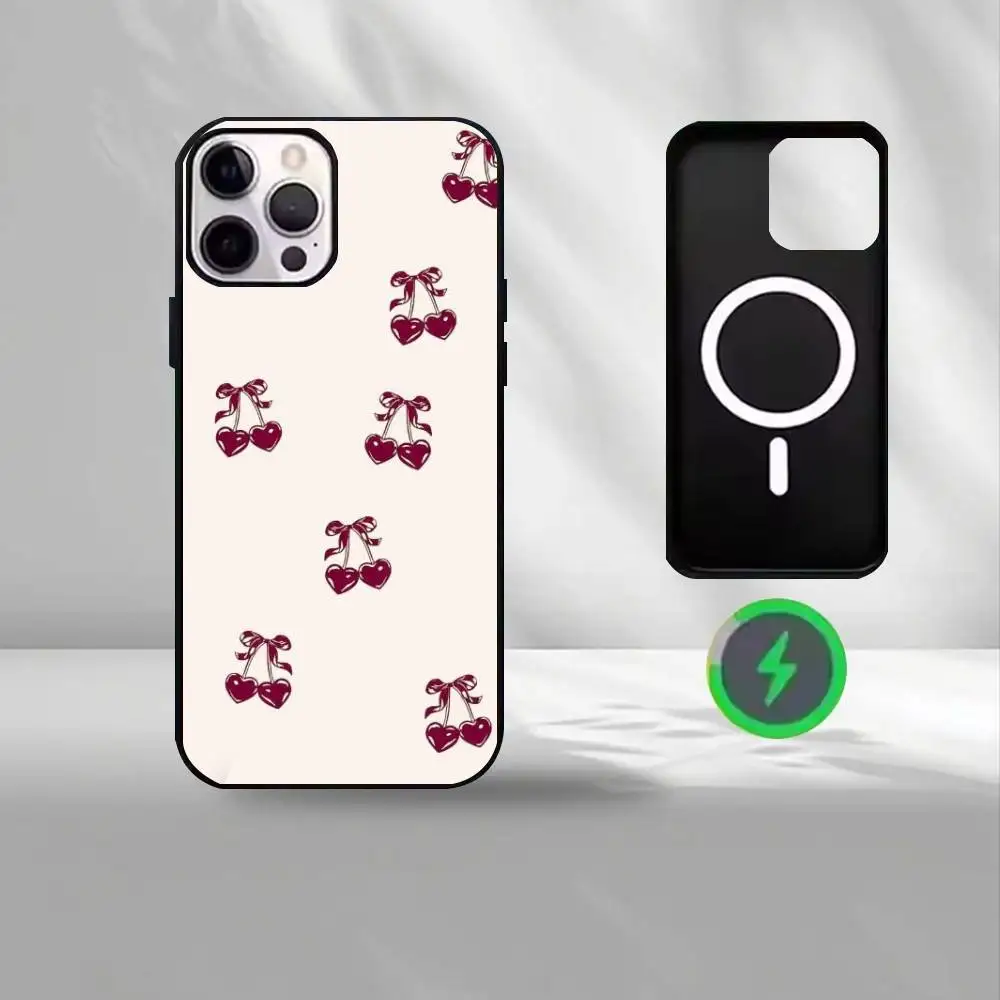 Schwarz-rosa Kirsch-Handyhülle für iPhone 17, 16, 15, 14, 13, 12, kabellose Lade-Schutzhülle, weiche Abdeckung
