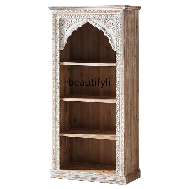 

French country solid wood carving flowers, bookcases, retro and old living room storage display cabinets, lockers