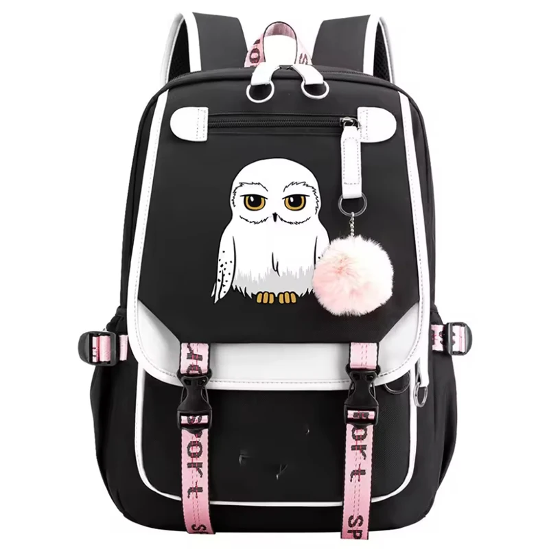 Anime-Hedwig Night Owl Backpack Nylon School Book Student Travel Bags Laptop Casual USB Port Messenger Bag