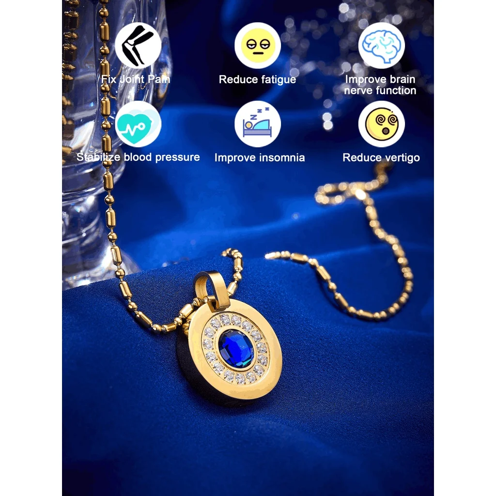 Negative Ions Anti-radiation Slimming Pendant Necklace Abalone Shell Inlaid Zircon Titanium Steel Pendant Necklace