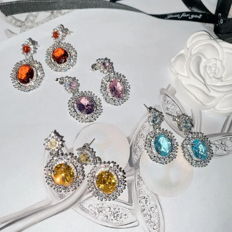 

MDL Moissanit1 Style Sparkling Luminous Princess Pink Gemstone Flower Earrings 18K Gold Plated Pink Zirconia 3ct Full Diamonds