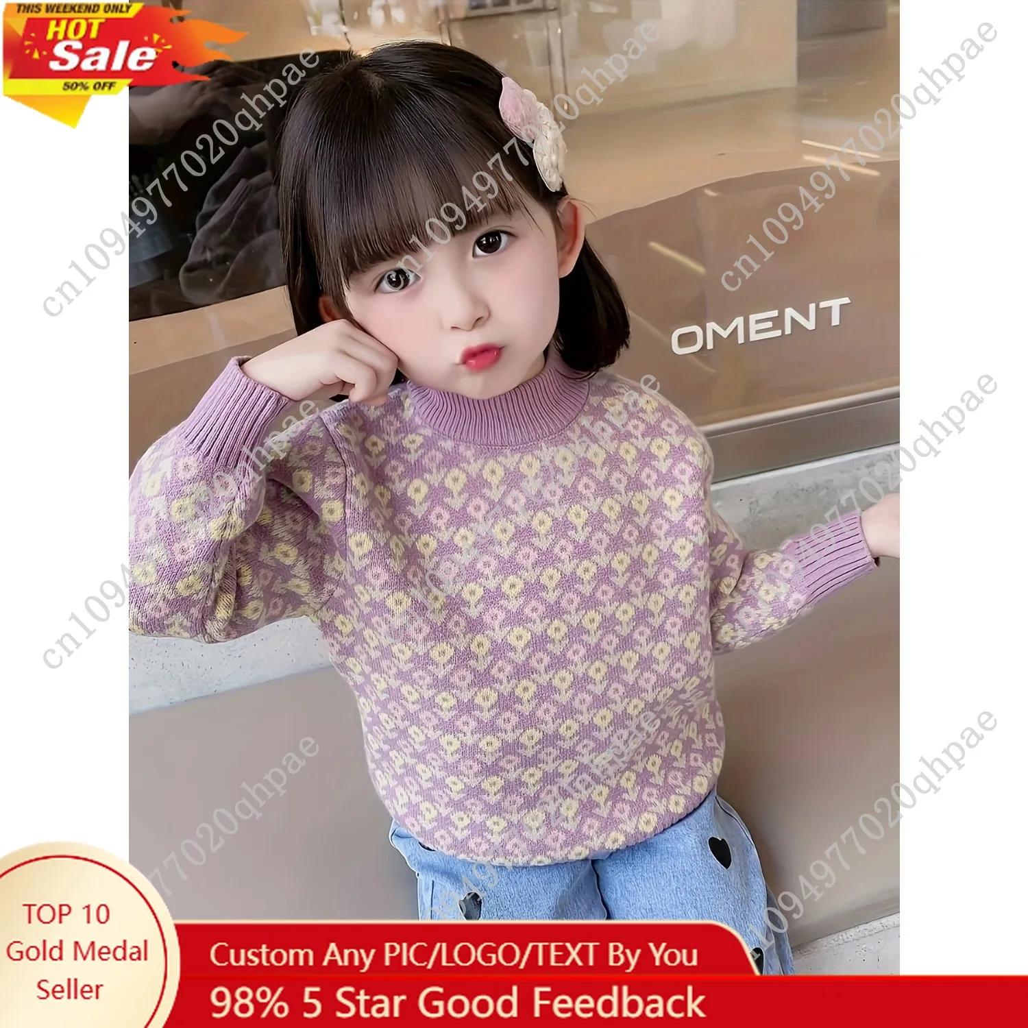 

Girls' Sweater Pullover New Style Spring and Autumn Children's Base Shirt Stylish Baby Girl Floral Knitwear Autumn Outfit