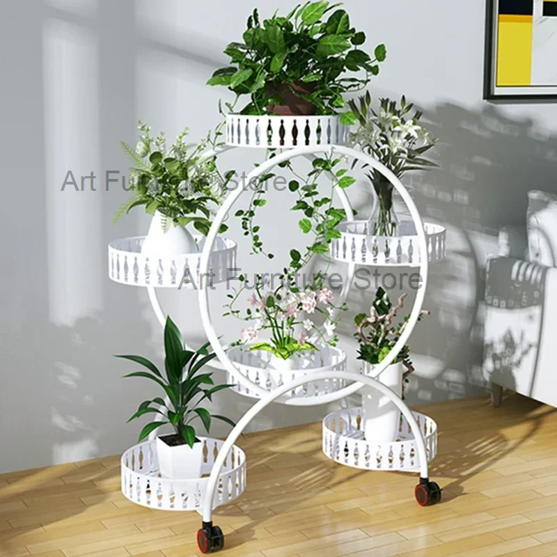 

Multi-layer indoor flower stand balcony floor-ing green radish succulent pot living room with wheel rack