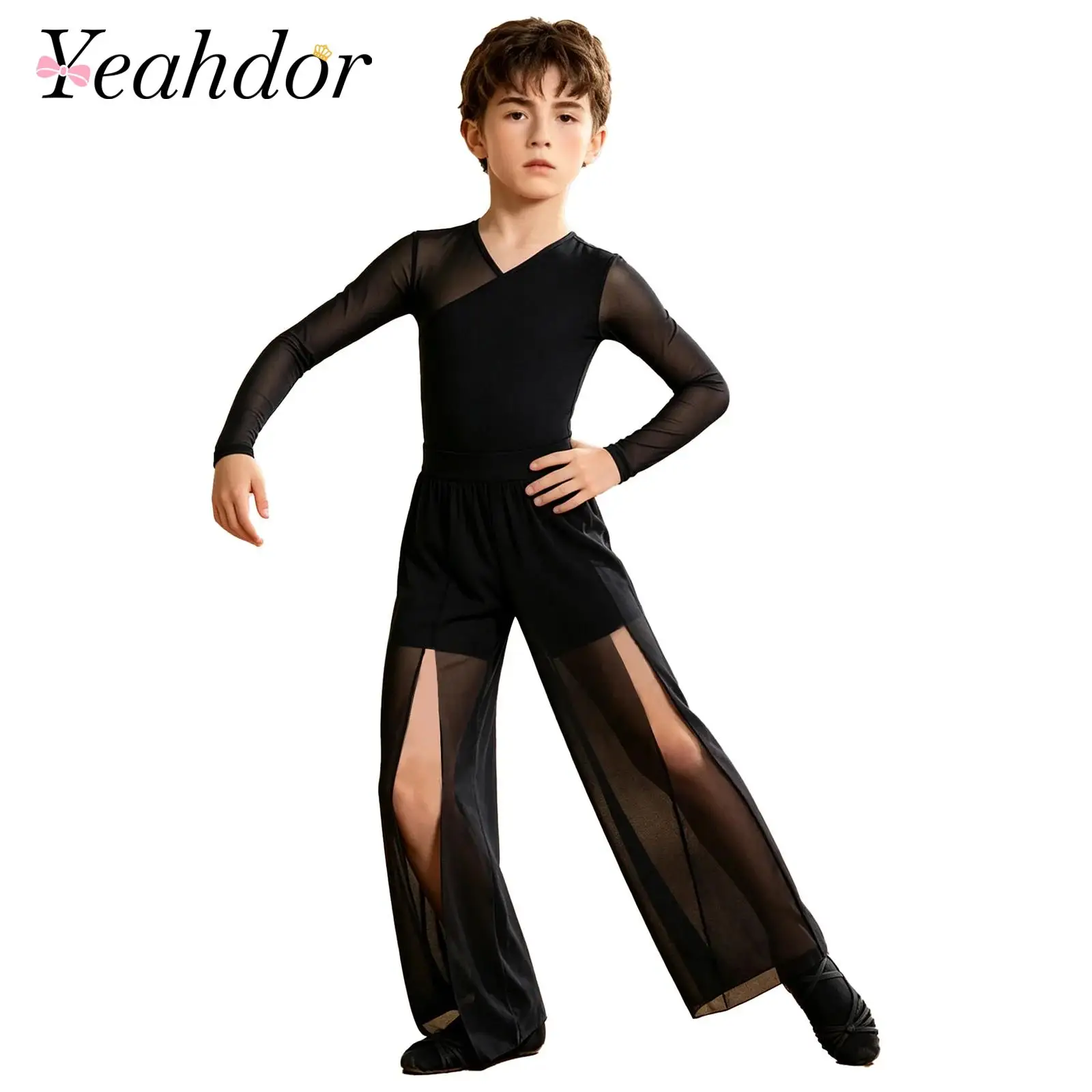 Kinder-Tanzanzug mit Mesh-Hose, Wettkampf-Tanzkleidung für Kinder, Modernes Zeitgenössisches Tanzoutfit für Jungen, Lyrisches Tanzkostüm