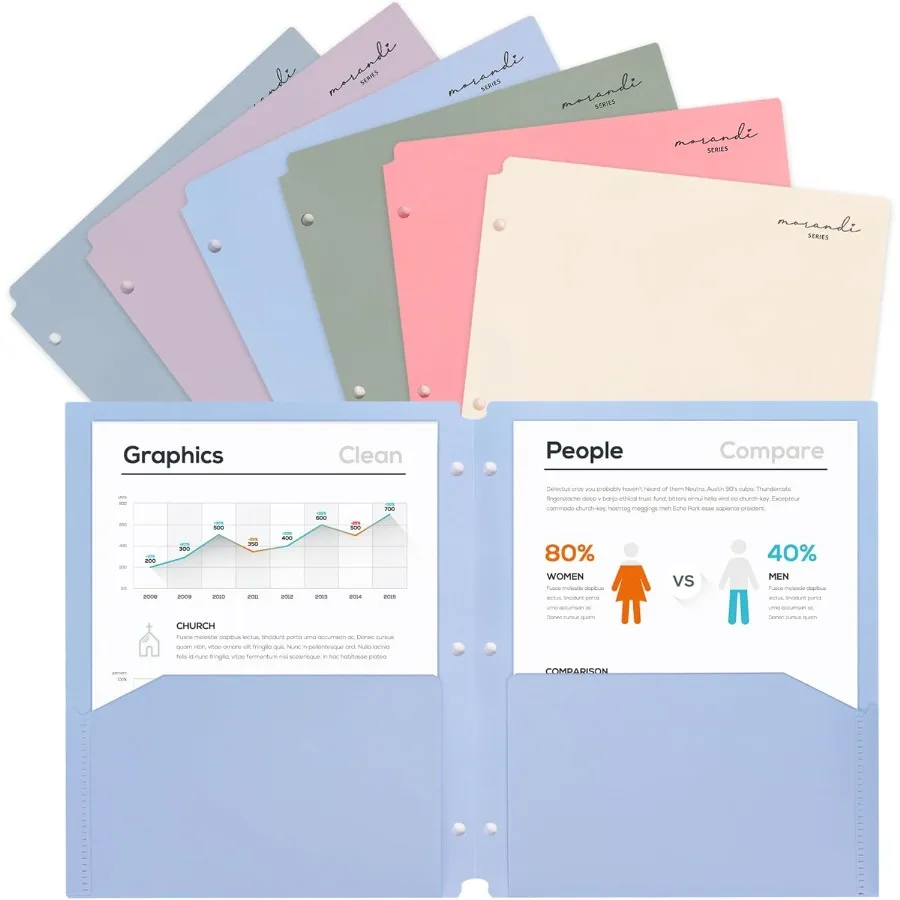 Plastic Folders with Pots Fit for 3 Ring Binder Letter Size Pastel Colors 6 Pack