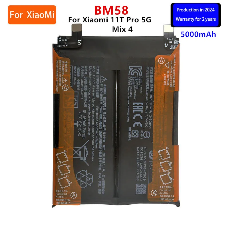 

100% Orginal BM58 5000mAh Battery For Xiaomi 11T Pro 5G/ Mix 4 Phone Replacement Batteries