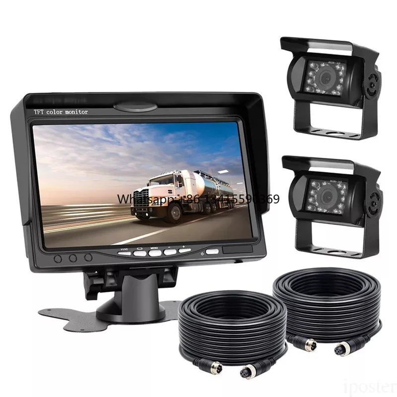 7 Inch HD Dual Waterproof Night Vision Backup Camera Truck Monitoring System with Reverse Camera for RV Truck Bus