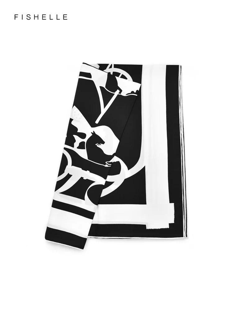 Black white carriage 100% natural silk scarf women luxury shawl real silk 90*90 square ladies hijab scarves spring autumn