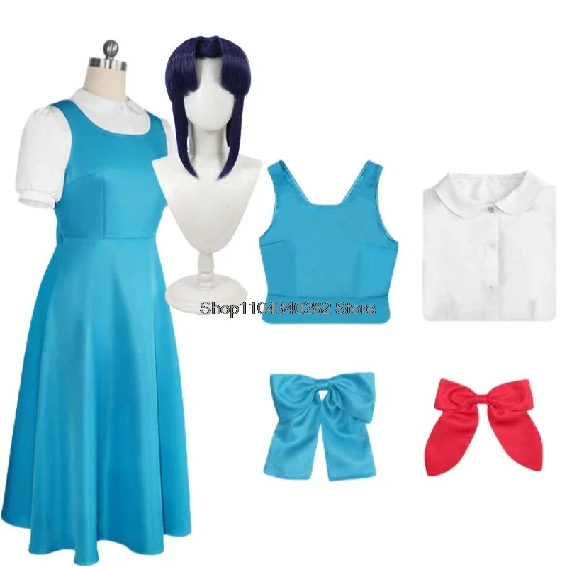 FC6Anime Ranma 1/2 Akane Tendo Cosplay Costume Blue Lovely Dress Carnival Role Play Uniform Suit Halloween Party Outfit Adu@FC8！