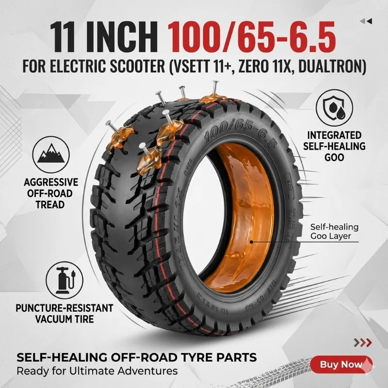 Бескамерная самовосстанавливающаяся внедорожная шина Ulip 100/65-6.5 (11 дюймов) с защитой от проколов для VSETT 11 + ZERO 11X Dualtron