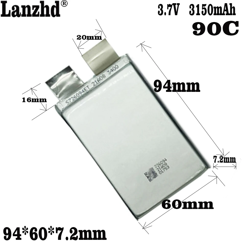 1-12pcs New 3.7V 3150mAh 726094 90C DIY Battery Power Cell For Emergency car Jump Starter scooter toy models Drone battery
