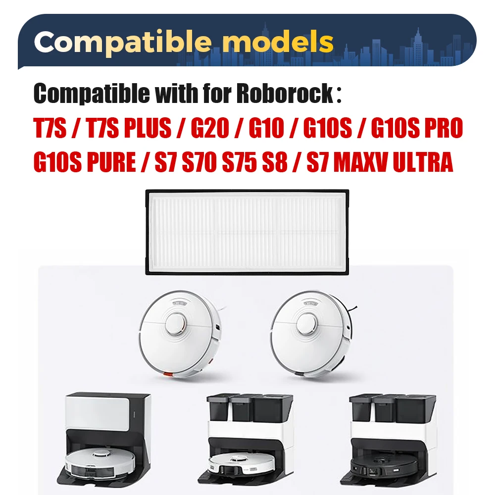 فلتر HEPA لقطع غيار Roborock S7/S7 MaxV Ultra/S70/S75/S8/S8 Pro Ultra/T7S/G10S PRO/G20 ملحقات المكنسة الكهربائية الروبوتية