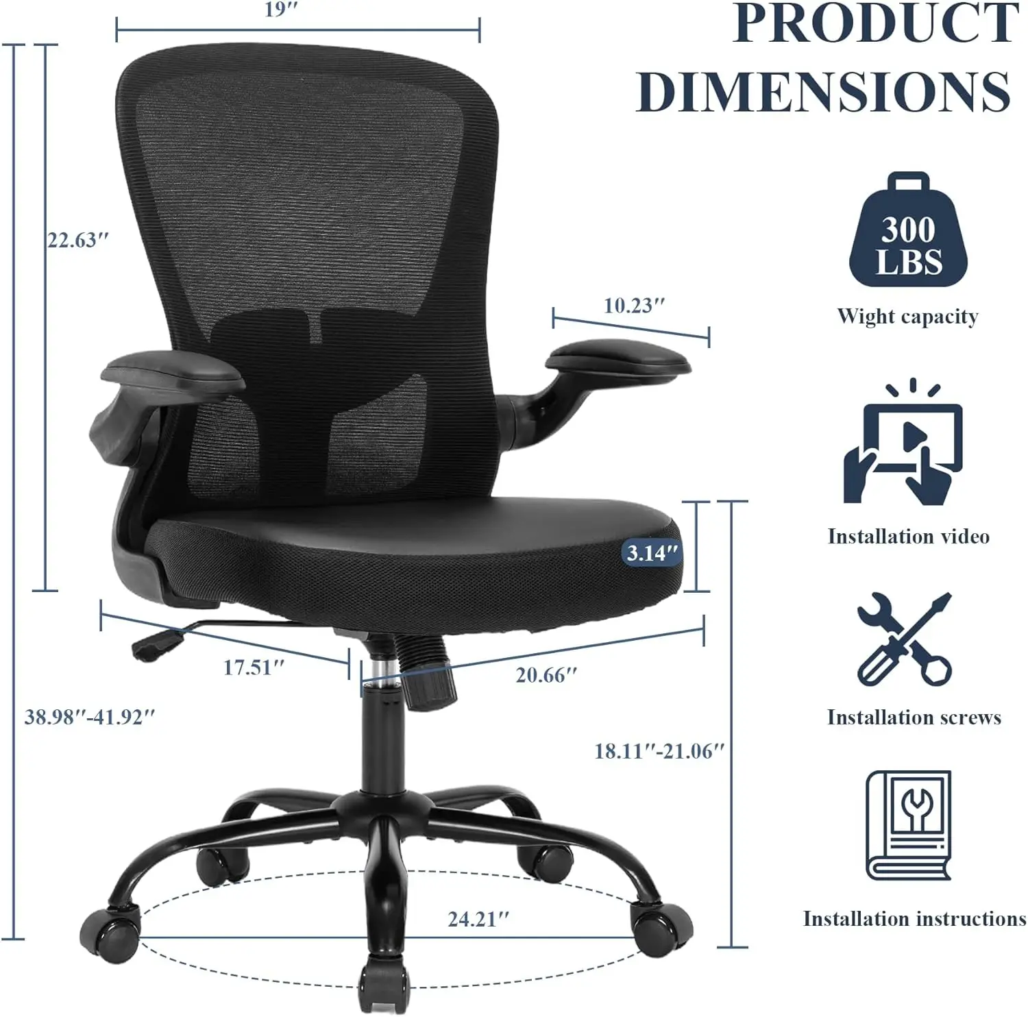 Office Chair,Ergonomic Mesh Desk Office Chair With Lumbar Support,Pu Leather Compter Chair With Adjustable Heigh,Executive