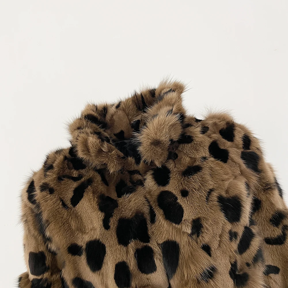 MENINA Autumn Winter Fashion Natural Fox Leg Fur One-piece Fur Coat Thick Warm Women Genuine Fur Leopard Print Coat Customizable