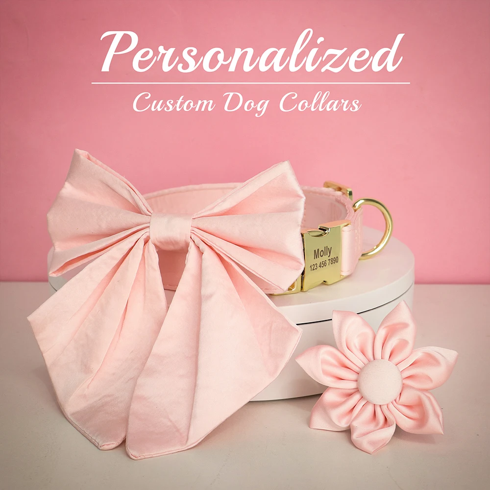 Personalized Dog ID Collar Cute Bowknot Pet Necklace Dog Buckle Collars With Bow Tie Flower Accessories For Small Large Dogs