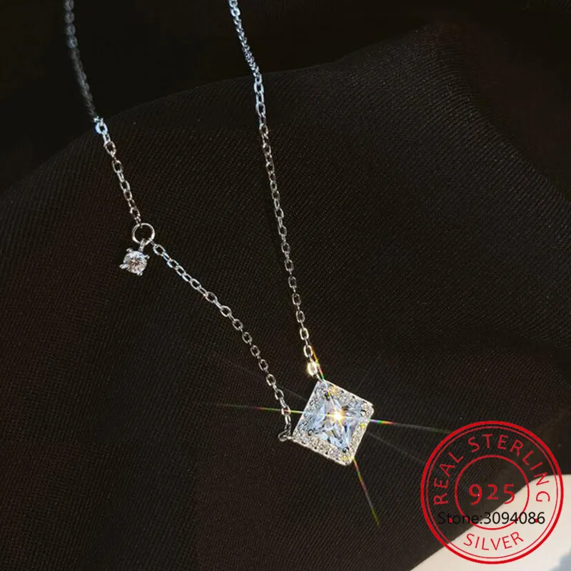 

Full Moissanite Square Pendant Necklace Center 1CT Round Cut Diamond Emerald Cut Halo Design Necklace 14K Plated Silver Jewelry