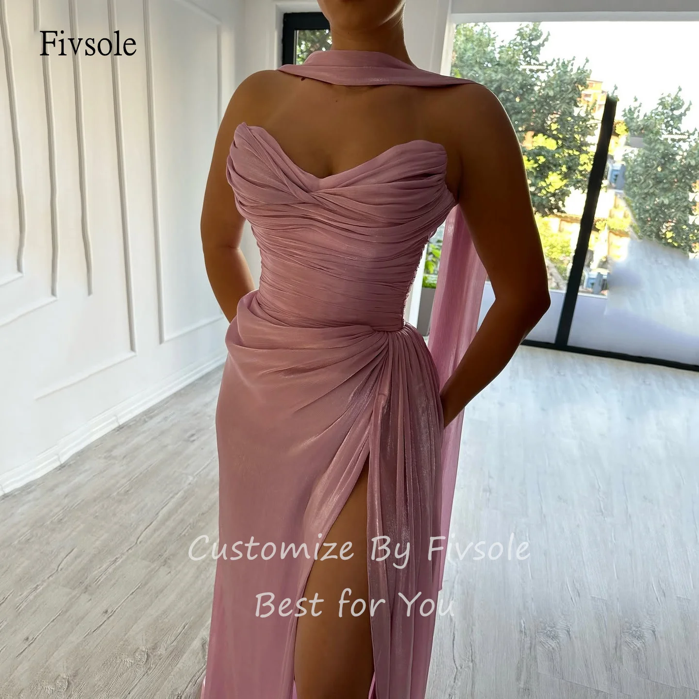 Fivsole لامعة الوردي الحبيب الرقبة حورية البحر الحفلة الراقصة بلا أكمام حزب ثوب الجانب الشق الطابق طول مساء اللباس مخصص