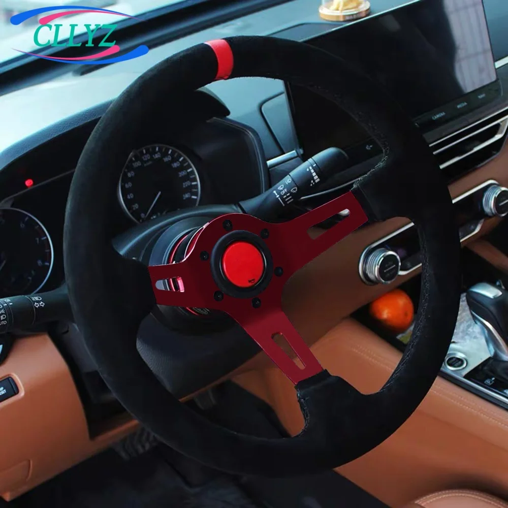 Utra 14inch 345mm Racing Suede Steering Wheel Deep Dish Car Modified Red Blue Black