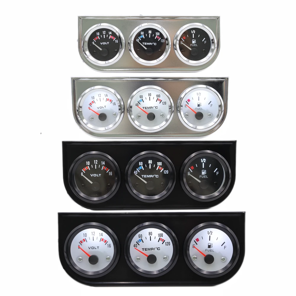 52mm 3 In 1 Auto Gauge Fuel  Level+Volt+Water Temp Car Meter With Temp Sensor Universal Triple Gauge Kit For 12V Car Truck SUV