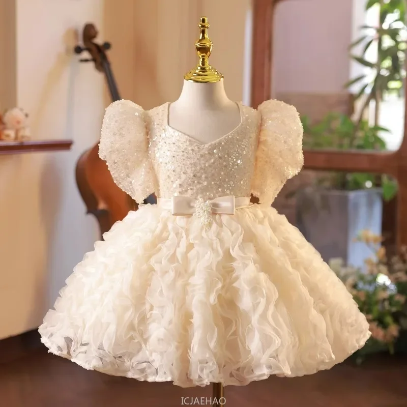 

2025 Girls New Flower Girl Princess Dress Kids First Birthday Party Performance Gown Flower Girl Wedding Formal Occasion Wear