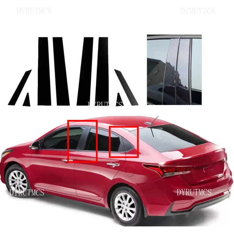 

8PCS Glossy Black Car Pillar Posts Fit For Hyundai Accent 4-door Sedan 2011-2018 Silver Carbon Door Window Decal Sticker Cover