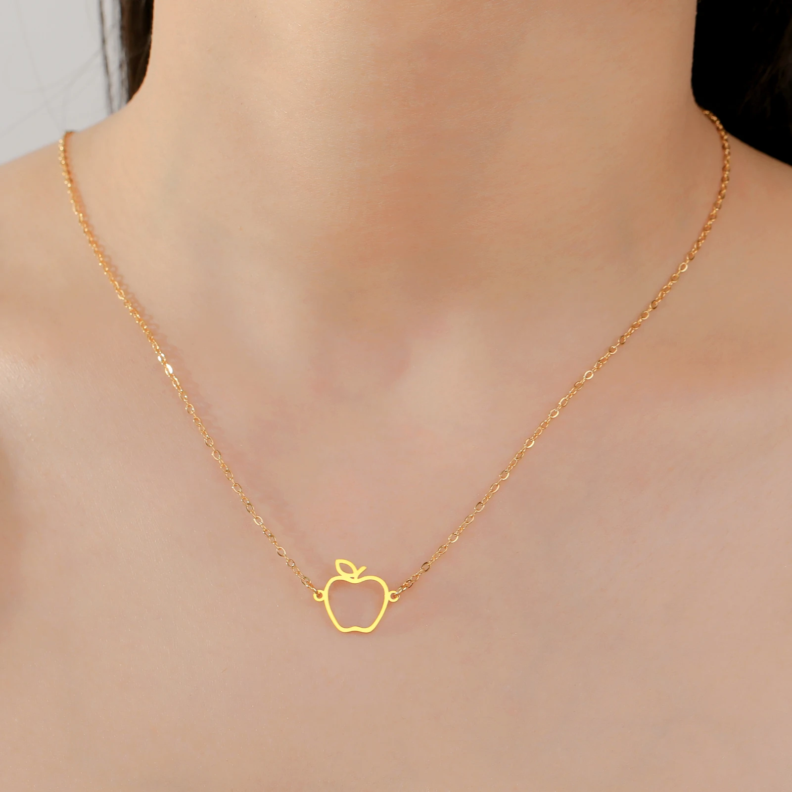Hohle Apfel Anhänger Edelstahl Halskette Damen Mode Obst Ein-/Doppelschicht Halskette Geburtstagsgeschenk Schmuck Geschenk