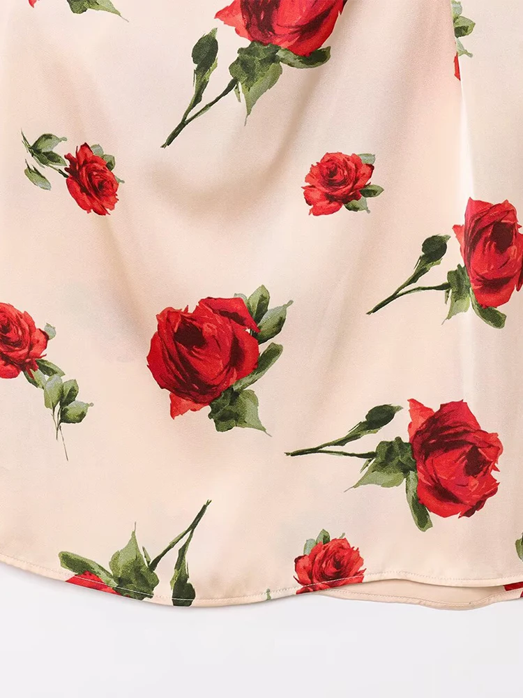 قميص نسائي صيفي جديد على الطراز الأوروبي والأمريكي بقصة ضيقة وطبعة زهور بدون ظهر من الساتان ورقبة رسن بدون أكمام #6