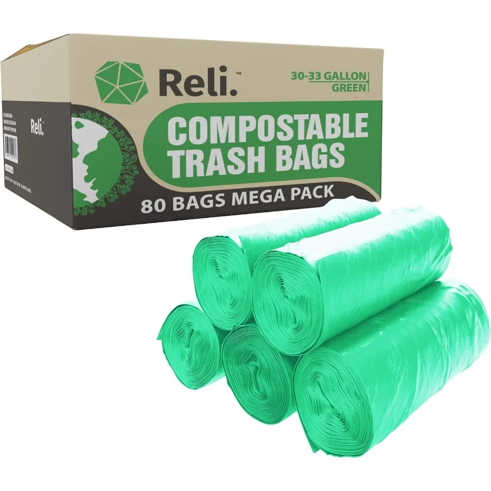 

Compostable 33 Gallon Trash Bags 80 Count Bulk Green Eco-Friendly For Compost