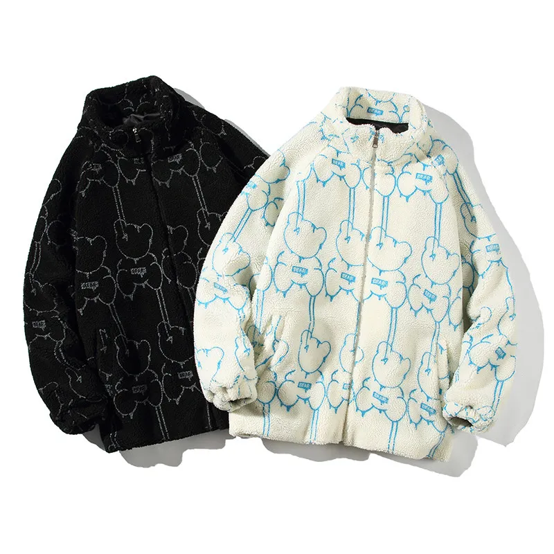 

Trendy Brand Lamb Fur Cotton Jaet Loose Streetwear American Sle Youthful Warmth Thiened Long Sve Zipper Clo...