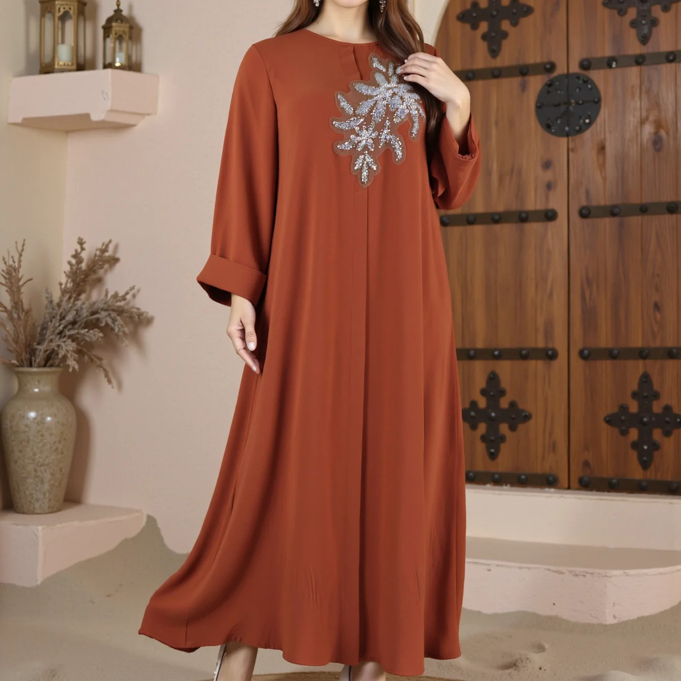 

Musilin Plus Size Women's Fashion Elegant Appliqué Beaded Long Dress Abaya New Style Ins Ramadan Dubai Luxury Islam Elegant