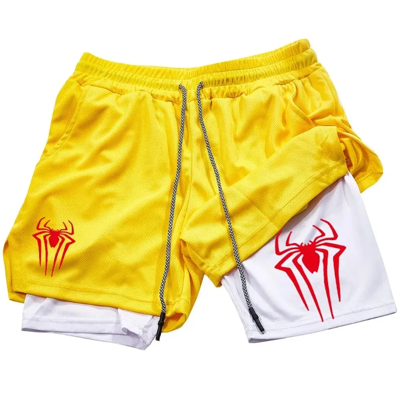 Men's fitness shorts, quick drying sports 2-in-1 with mobile phone pocket, towel bag, sports shorts
