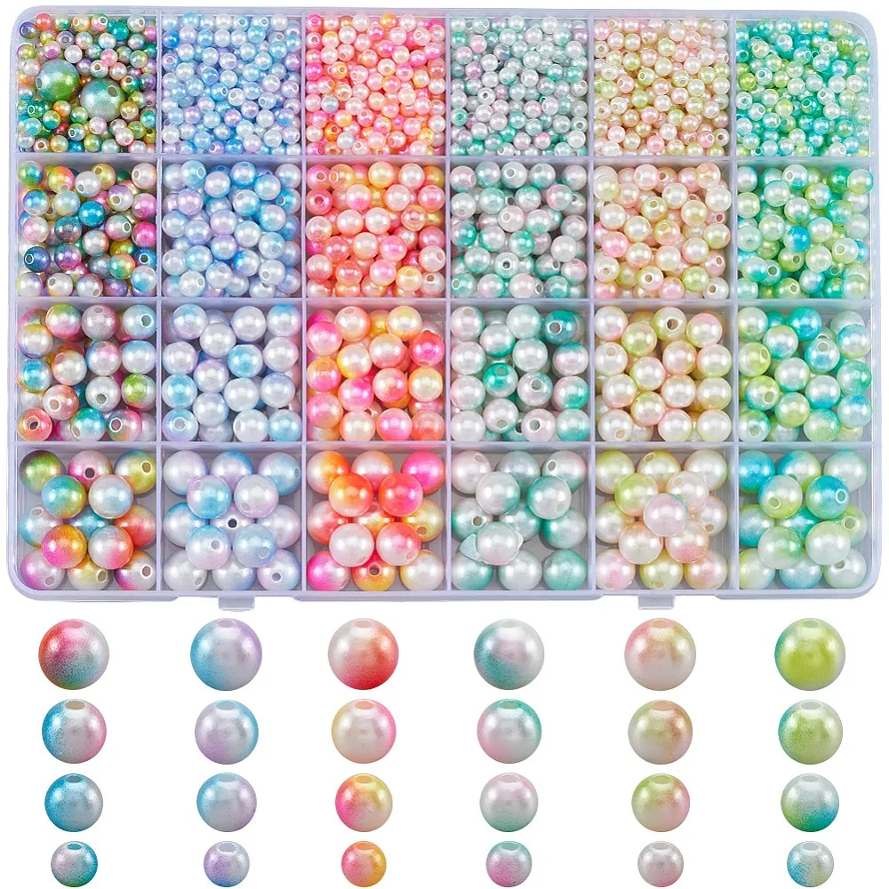 

1890Pcs Two Tone Plastic Imitation Pearl Beads Sets Round Mixed Color 4~10mm Hole: 1.3~2mm