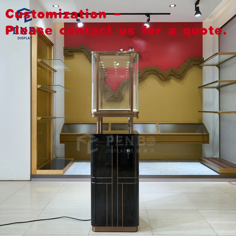 custom.Luxury Jewelry Showcase Display High Transparency Glass Tower Showcase Rotating Jewelry Showcase Showroom and Sh