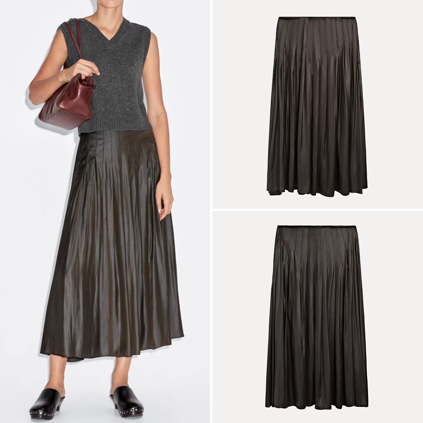 

Ele Midi Pleated Skirt Women's Sle Autumn 2025 New Arrival Z Brand A-Line Skirt Midi Length Gathered Design