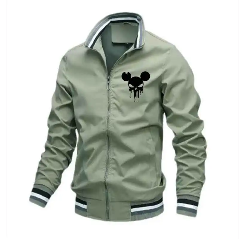 ربيع الخريف الرجال مخطط طوق سترة الذكور الأسود موضة طباعة ملابس رياضية غير رسمية في الهواء الطلق معطف نحيف سستة كاملة #4