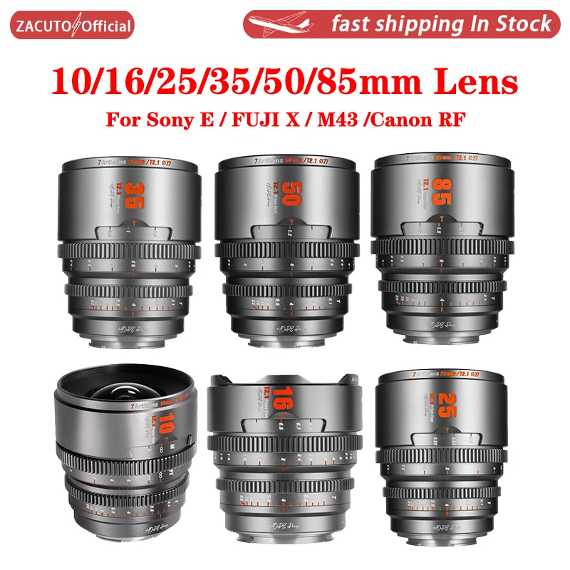 

7atisans Hope Prime Super 35 Cine Camera Lenses 10/16/25/35/50/85mm T2.1 Lens For For Sony E / FUJI X / M43 /Canon RF