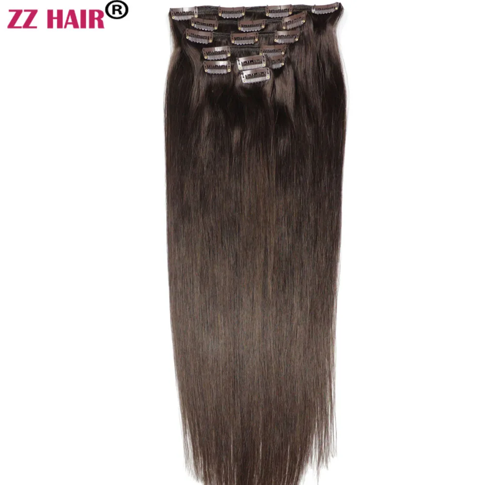 ZZHAIR Clips In 100% Human Hair Extensions 16"-24" Machine Made Remy Hair 7Pcs Set 100g-140g  Full Head Straight Natural