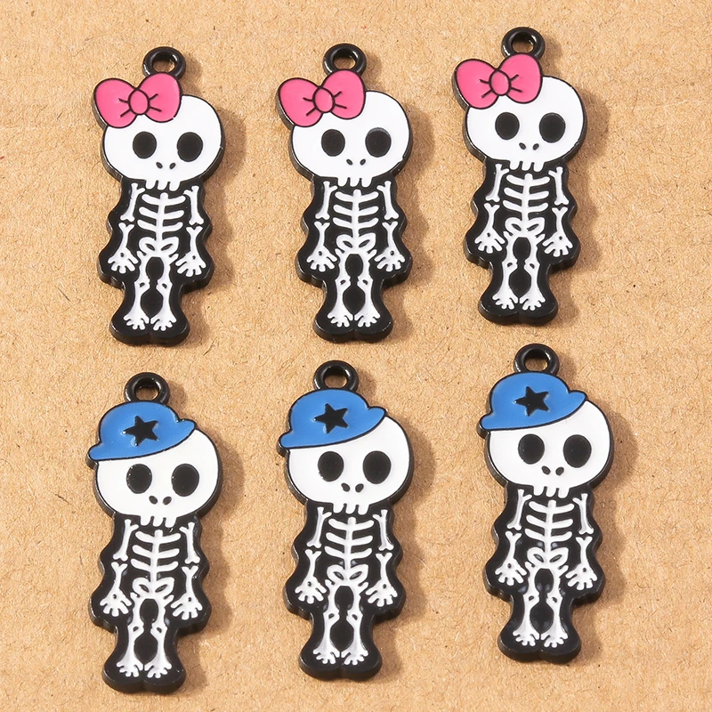 5 Stück 32*12mm Emaille Halloween Totenkopf Charms Anhänger für Schmuckherstellung Halskette Ohrringe Armband DIY Zubehör Zubehör