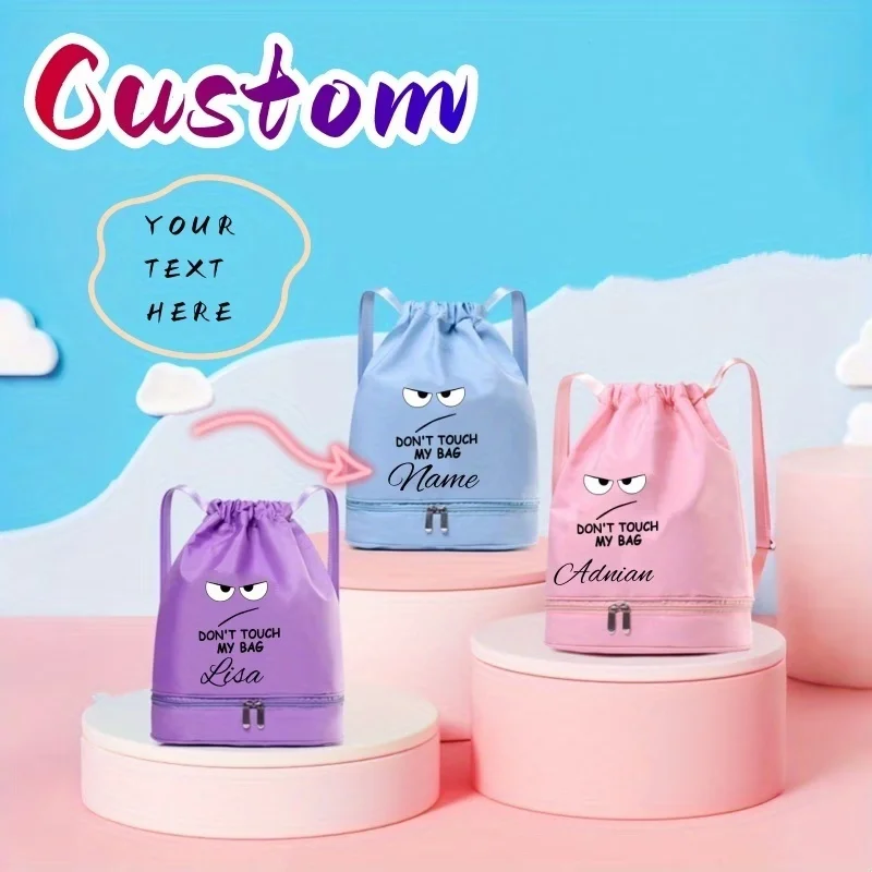 

Персонализированный повседневный универсальный рюкзак на завязках в стиле каваи (с принтом эмодзи) для школьного сезона, с возможностью нанесения имени, подходит для