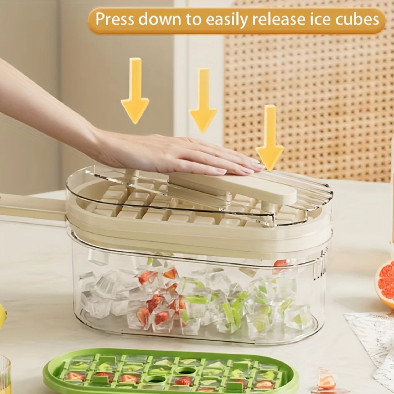 1pc, Ice Cube Tray With Lid And Container, Flexible Food Grade Plastic Ice Cube Mold, Ice Trays For Freezer, Ice Cube Maker, Eas
