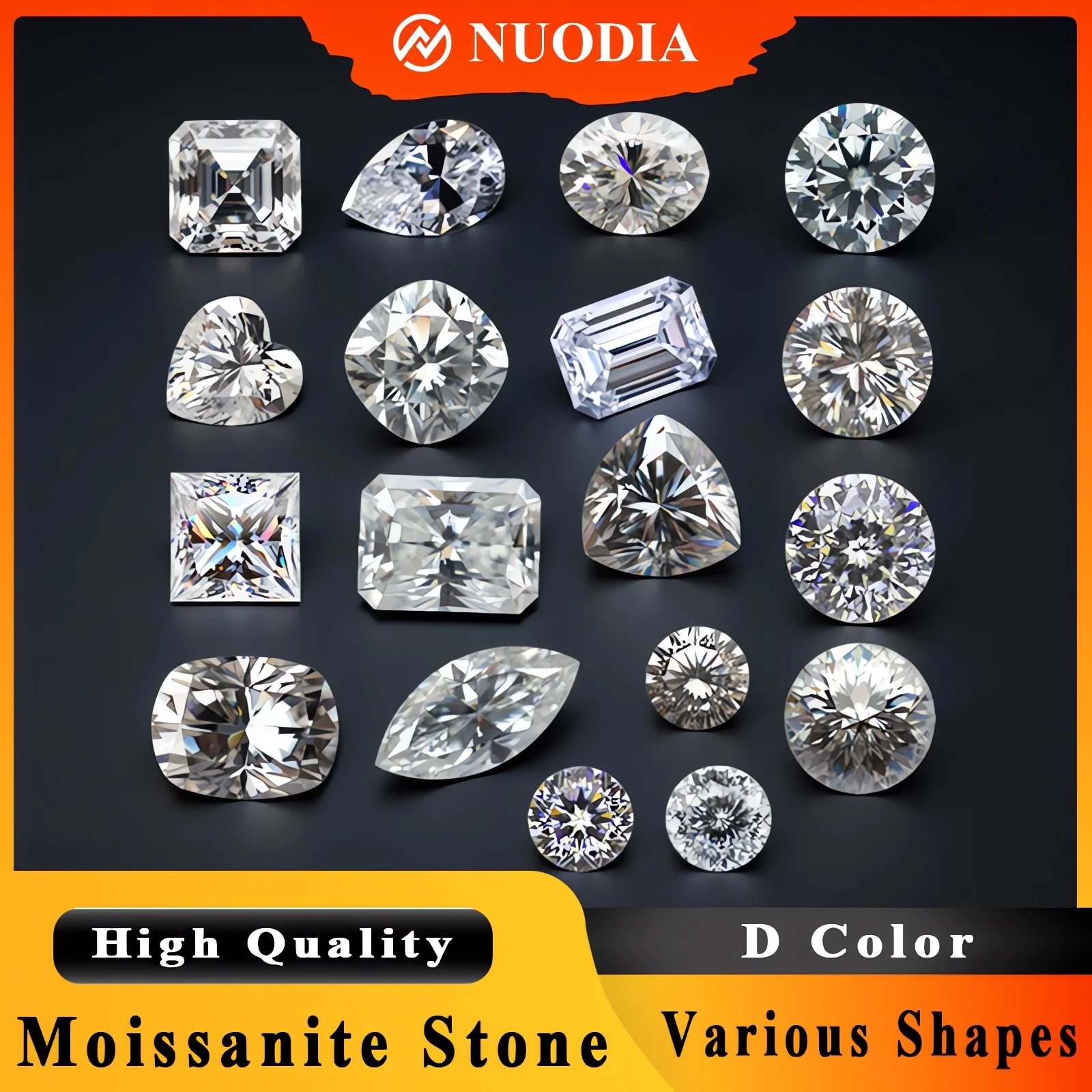 

Whtie D Color Moissanite Stone Round/Pear/Emerald/Oval/Princess/Heart/Cushion/Asscher/Marquise/Trillion Cut With Certificate