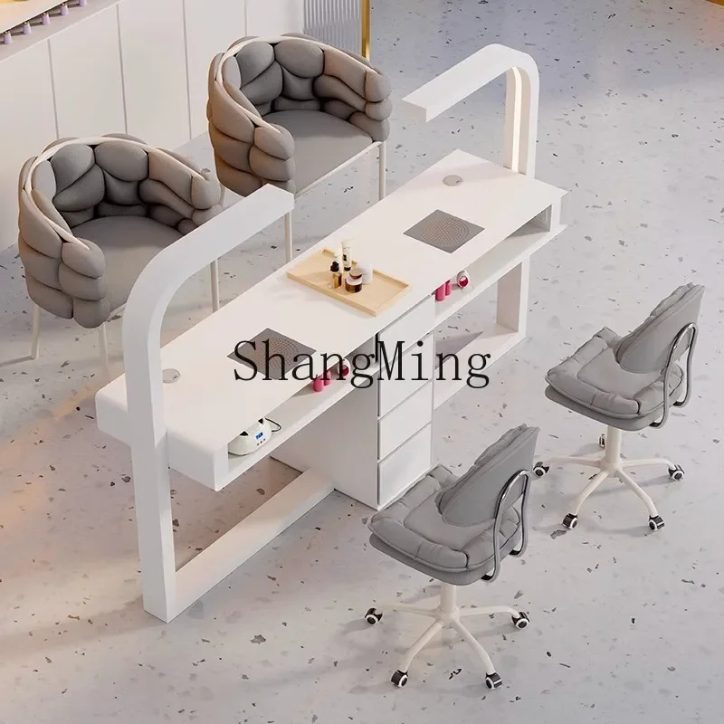 ZYY colchón mical mesa de manicura de lujo ligera multifuncional individual y doble, mesa de manicura de viento crema